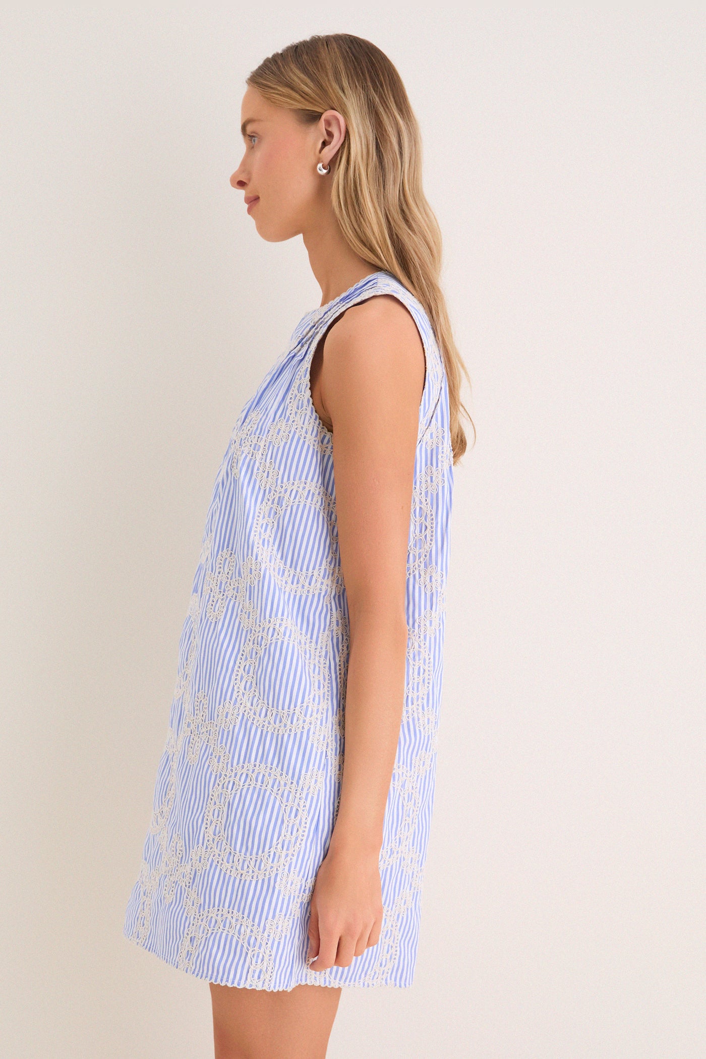pinstripe mini dress Blue Embroidered Pinstripe Bobbie Mini Dress