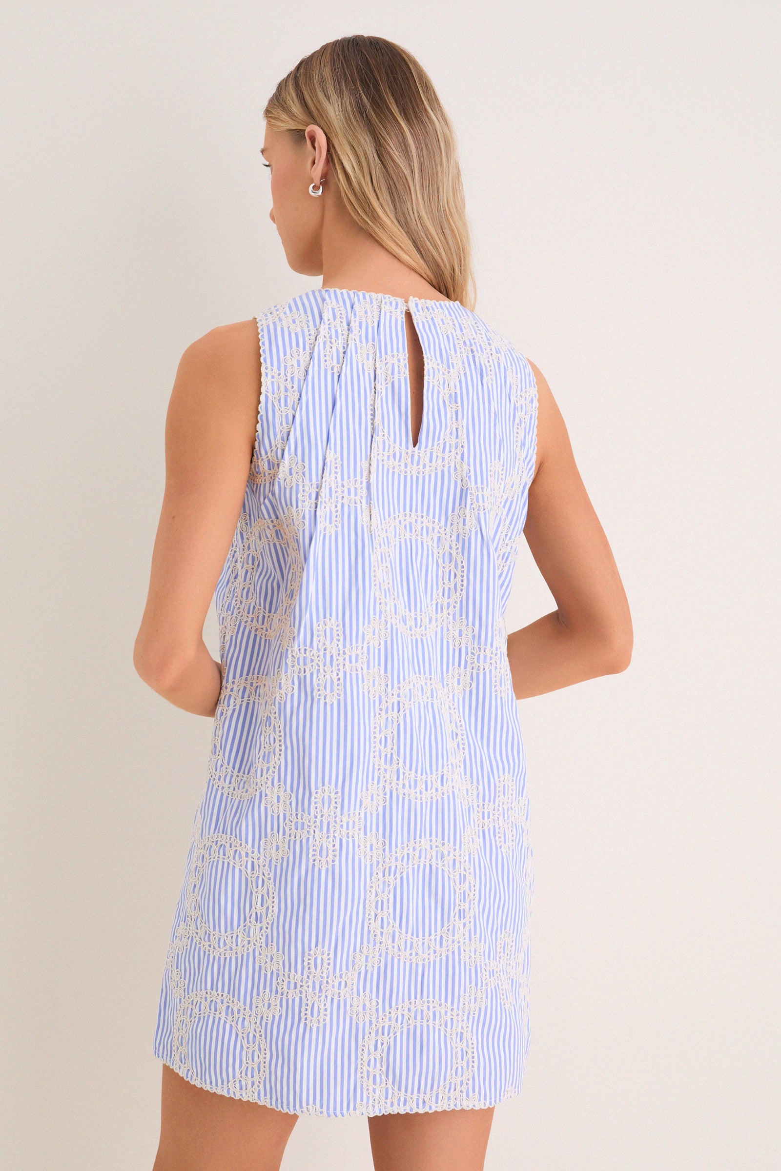 Blue Embroidered Pinstripe Bobbie Mini Dress | English Factory Blue Embroidered Pinstripe Bobbie Mini Dress | English Factory