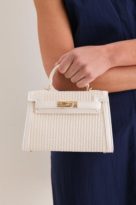 Cream Hariette Raffia Handle Bag
