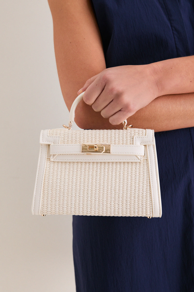 Cream Hariette Raffia Handle Bag