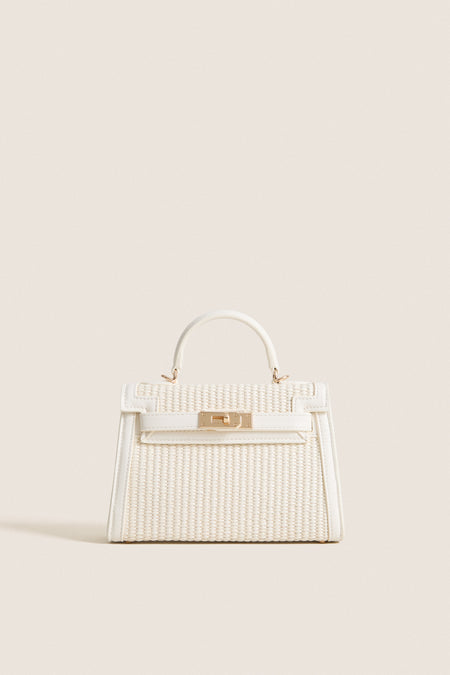 Cream Hariette Raffia Handle Bag