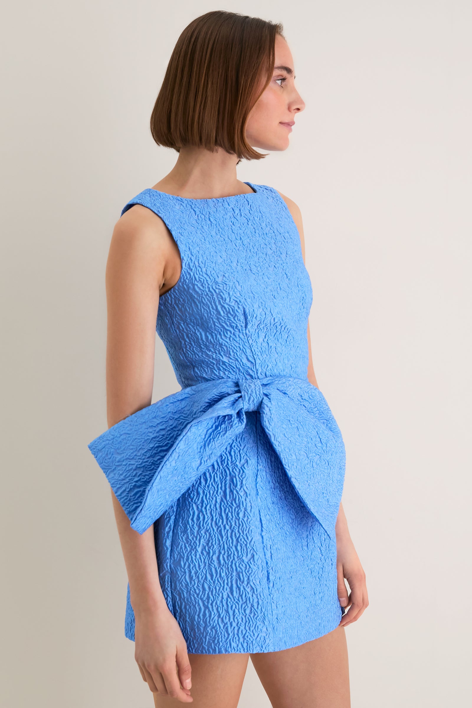 Blue Jacquard Briallen Bow Mini Dress | ELLIATT Blue Jacquard Briallen Bow Mini Dress | ELLIATT