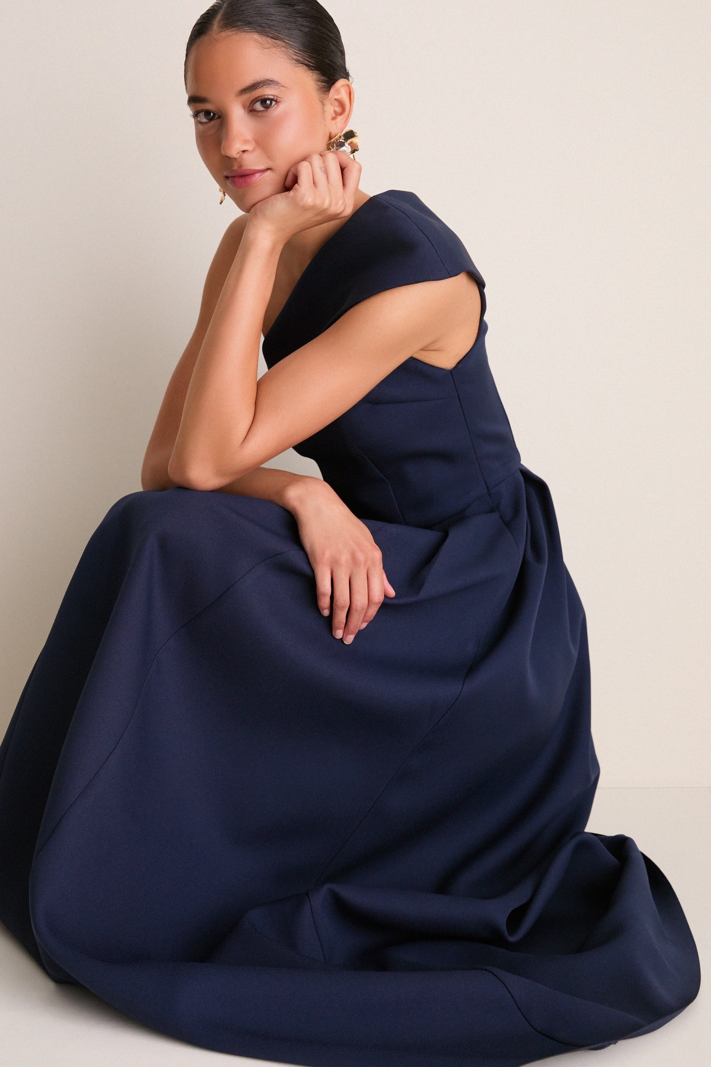 Navy Saphine One Shoulder Gown Navy Saphine One Shoulder Gown