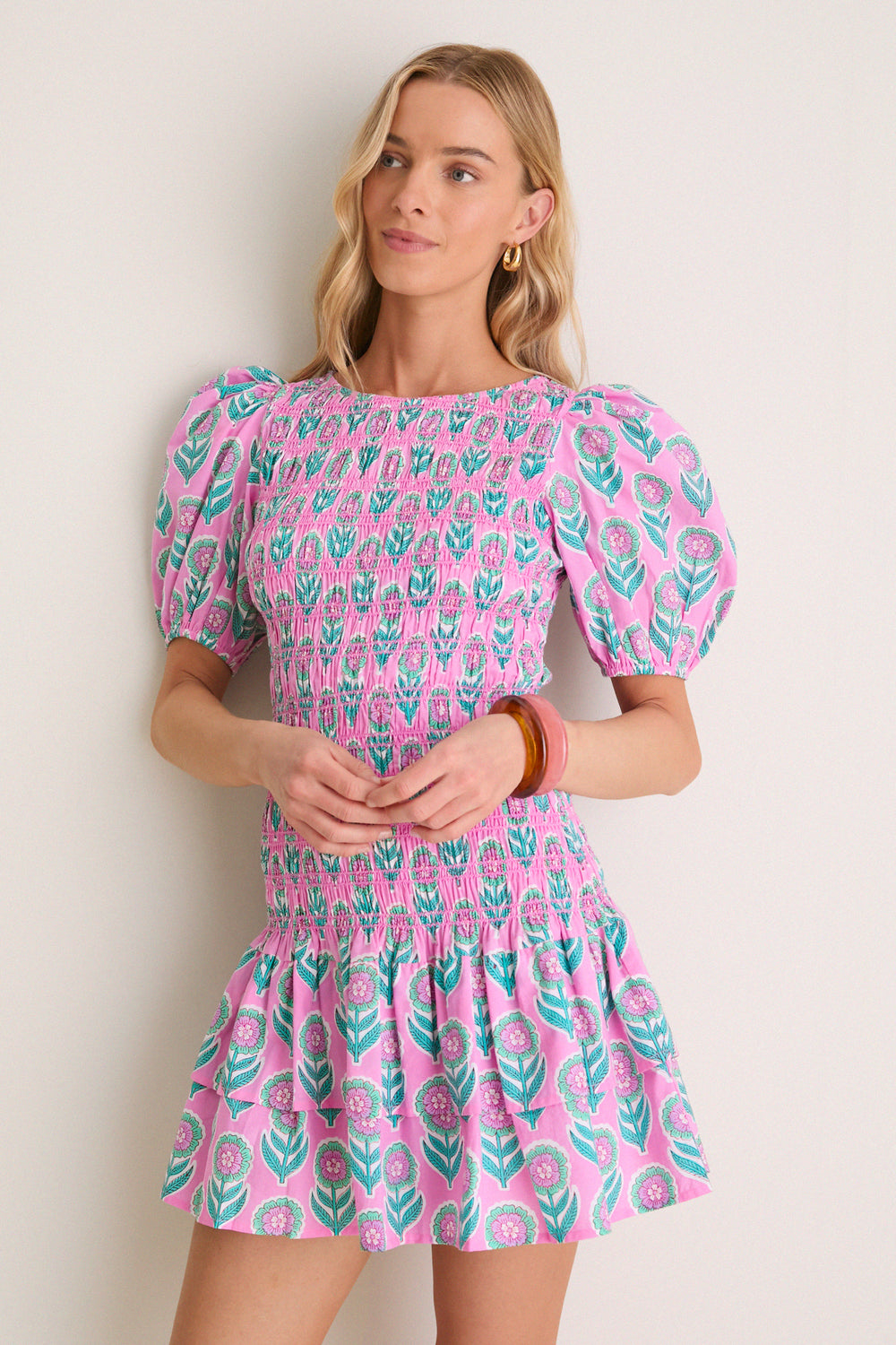 pink pattern mini dress Ayla Floral Bow Dress
