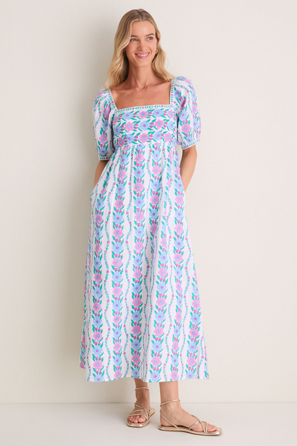 Pink City Prints Orchid Border Elizabeth Dress Orchid Border / M Pink City Prints Orchid Border Elizabeth Dress Orchid Border / M