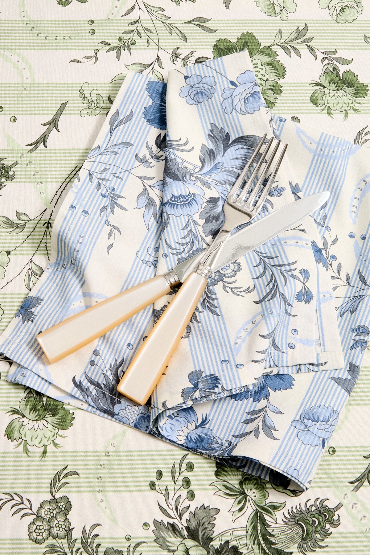 Dusty Blue Powder Room Chintz Printed Napkins Set of 4