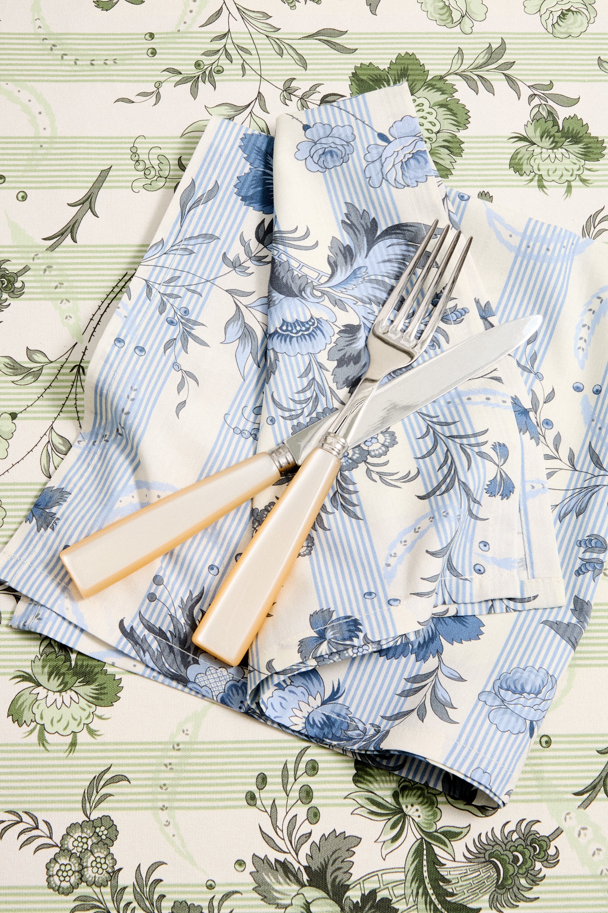 Dusty Blue Powder Room Chintz Printed Napkins Set of 4