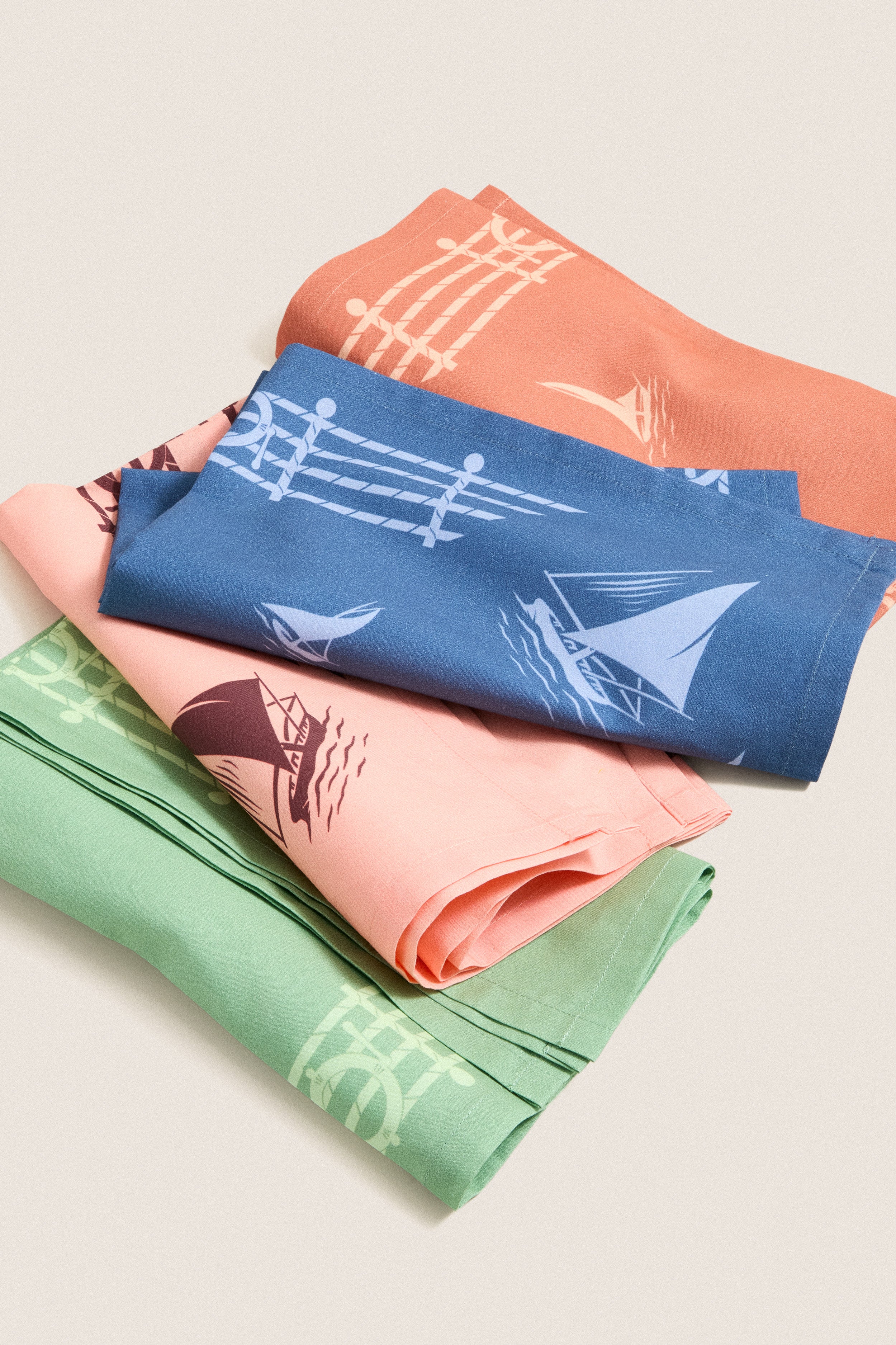 Multi Color Ships Printed Napkins Set of 4