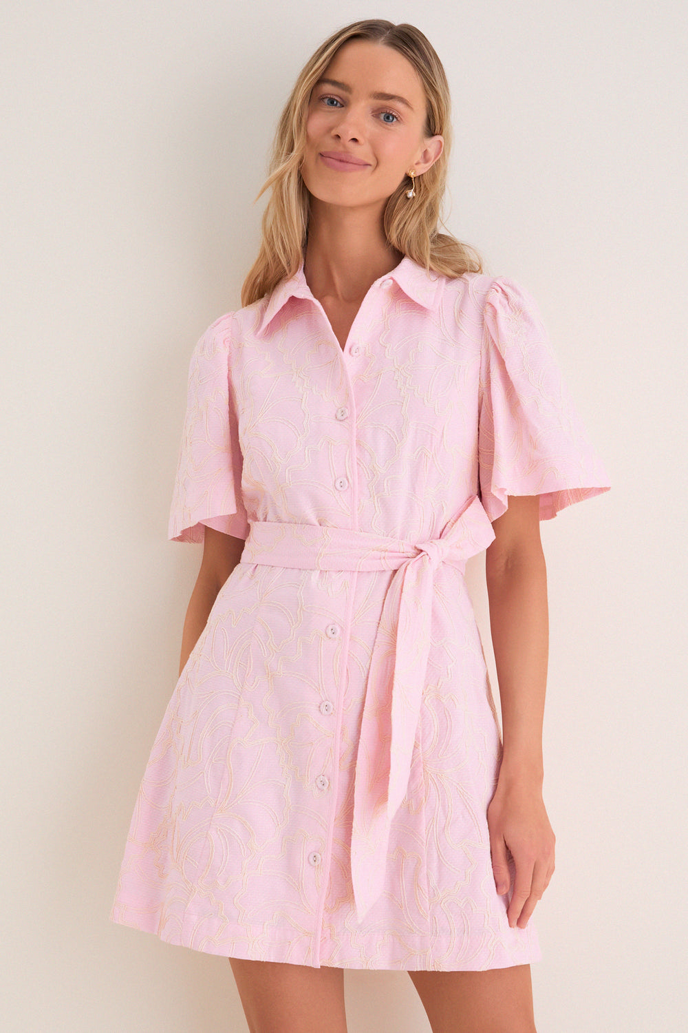 knee length dresses for ladies Light Pink Embroidered Gingko Leaf Peppa Mini Dress