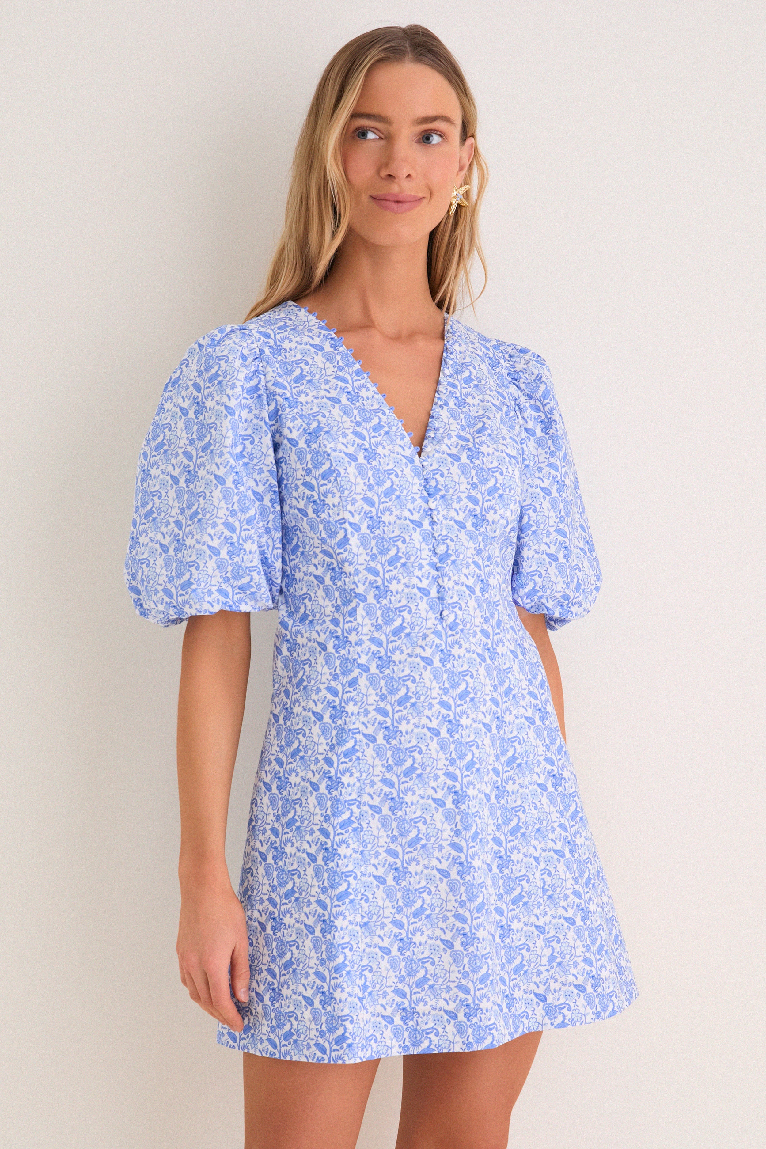 Baby Blue Ditsy Floral Marcy Mini Dress | Hyacinth House