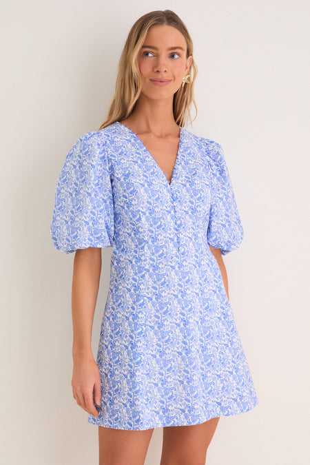 Baby Blue Ditsy Floral Marcy Mini Dress
