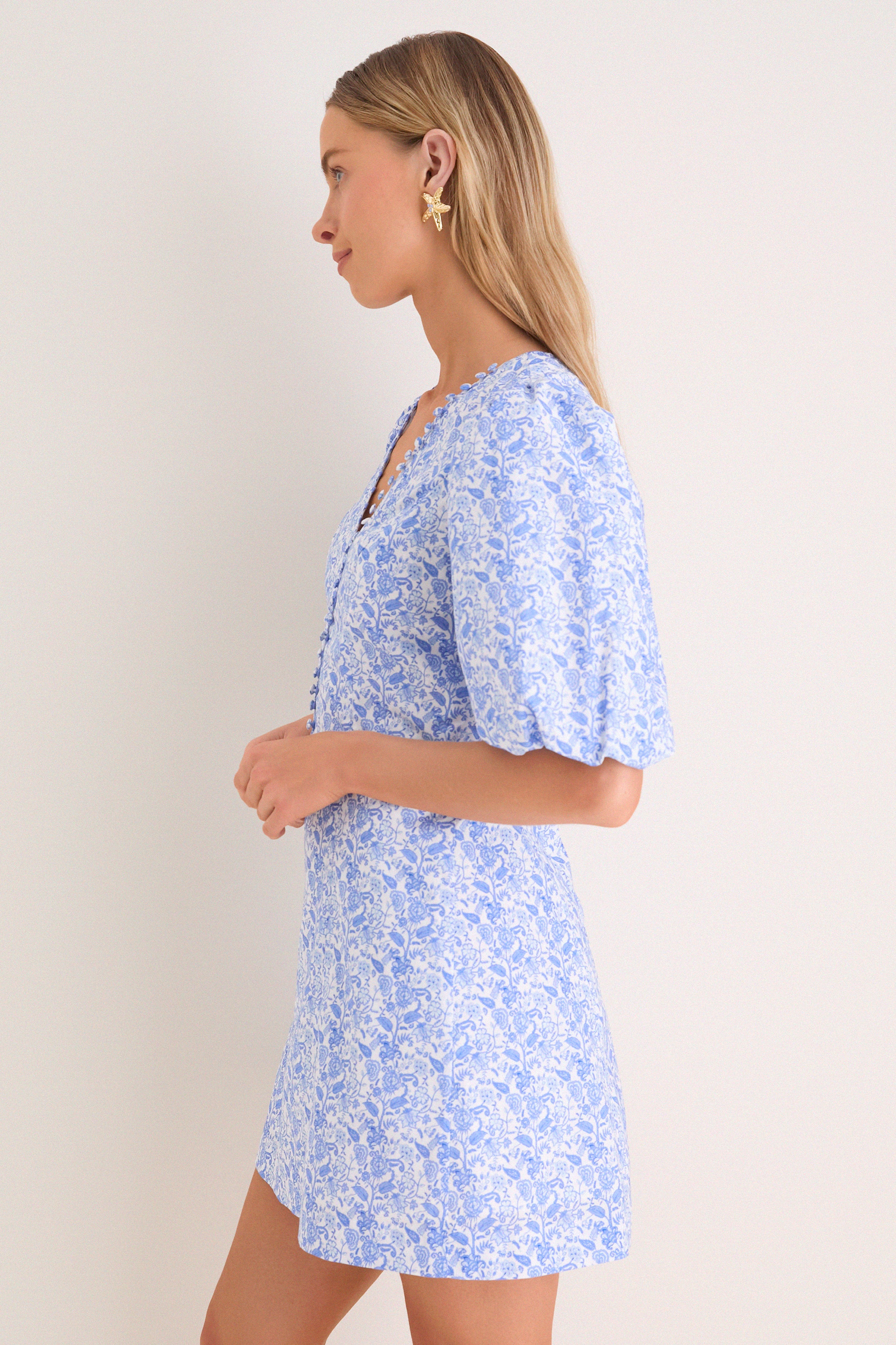 Baby Blue Ditsy Floral Marcy Mini Dress