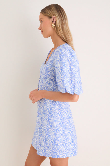 Baby Blue Ditsy Floral Marcy Mini Dress