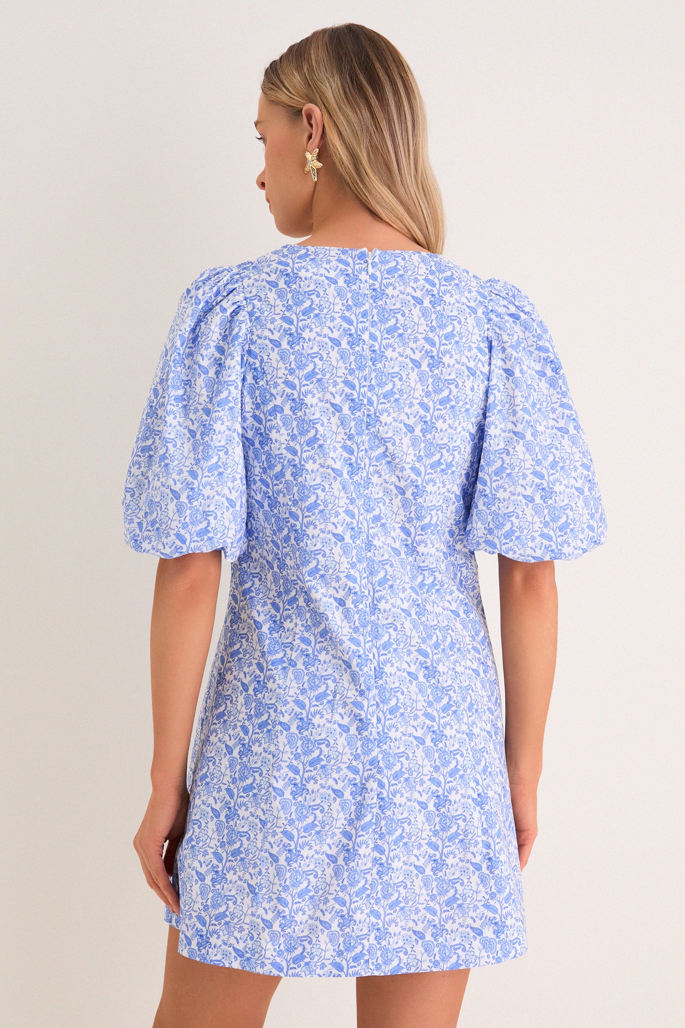 blue floral puff sleeve mini dress Hyacinth House Baby Blue Ditsy Floral Marcy Mini Dress Baby Blue Ditsy Floral / XXL