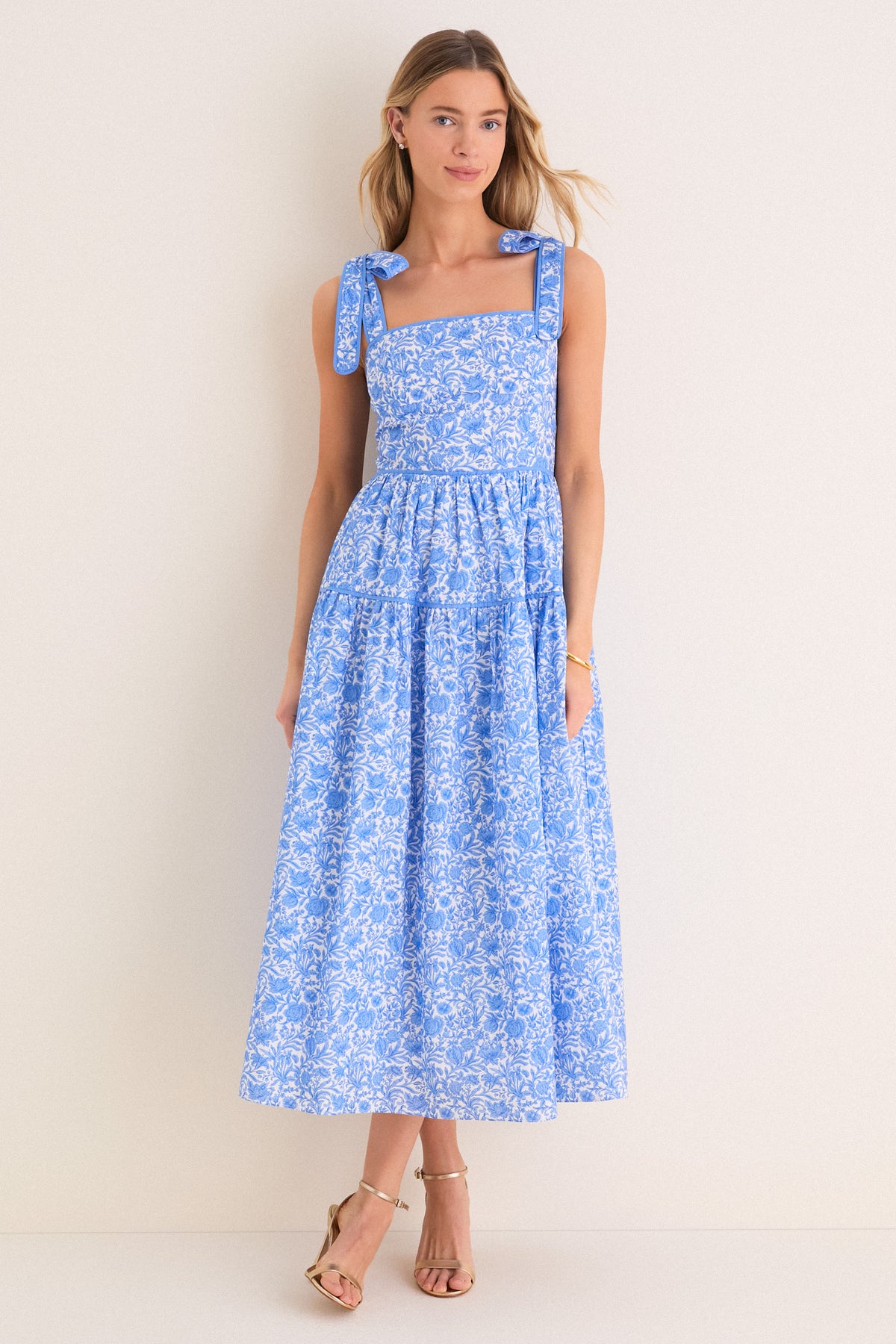 chiffon layered midi dress Blue Chiffon Lace Tiered Midi Dress