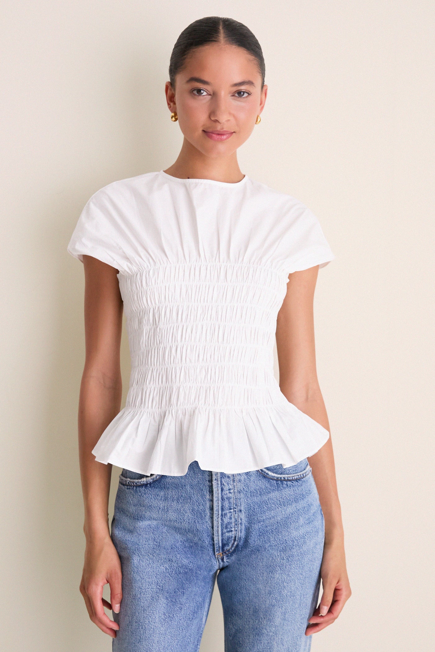 White Smocked Rollins Top