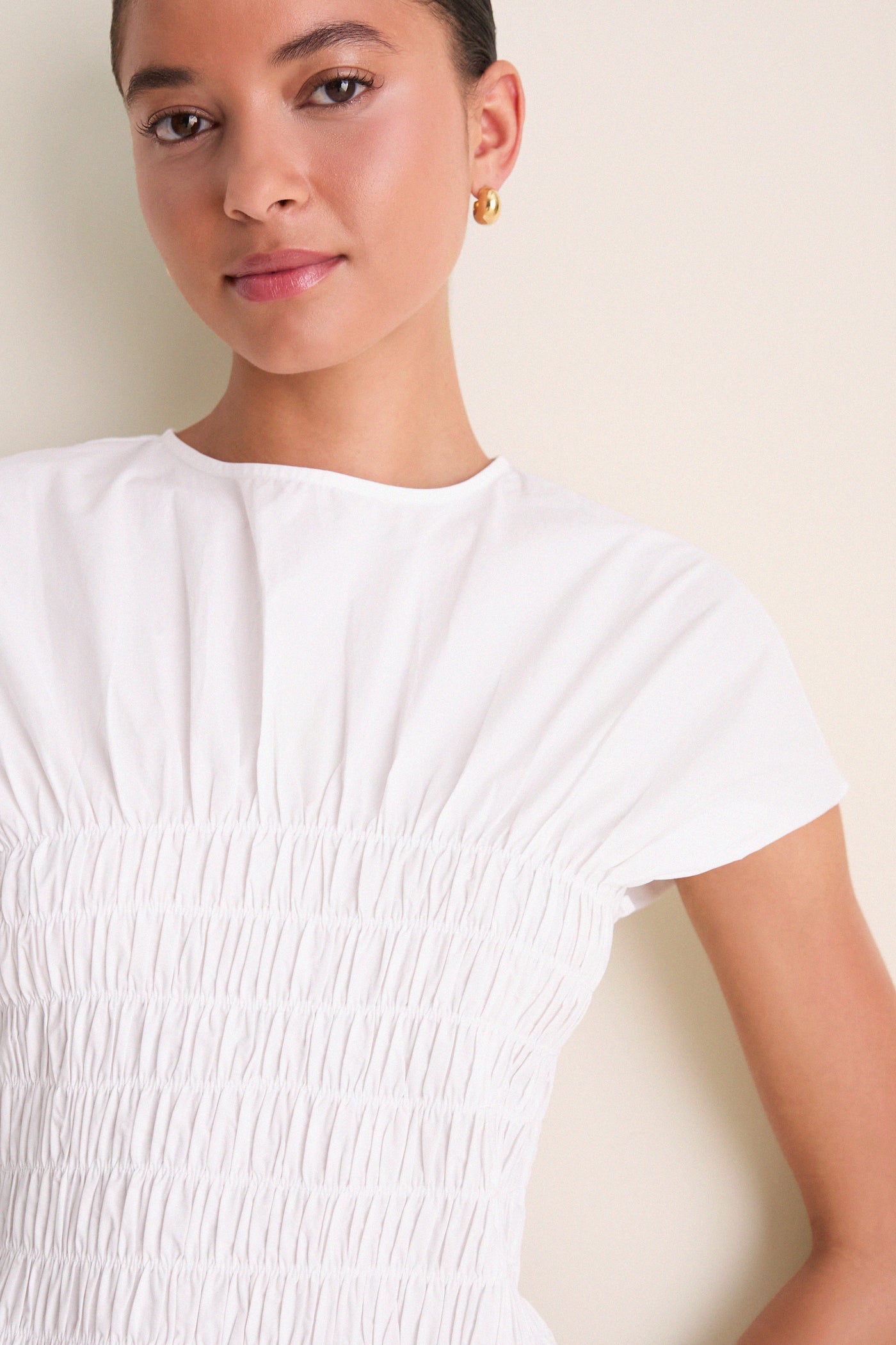 White Smocked Rollins Top
