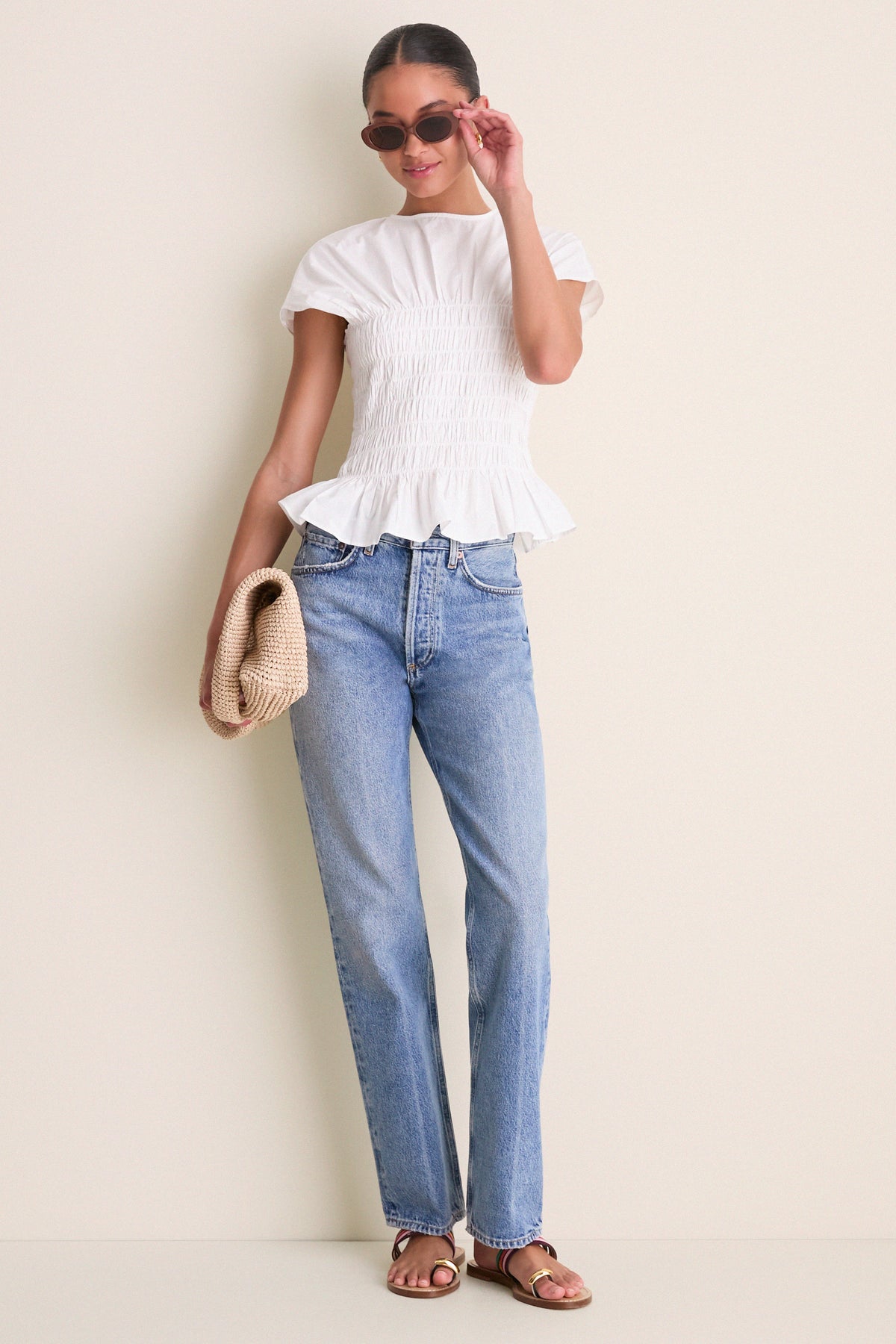 White Smocked Rollins Top