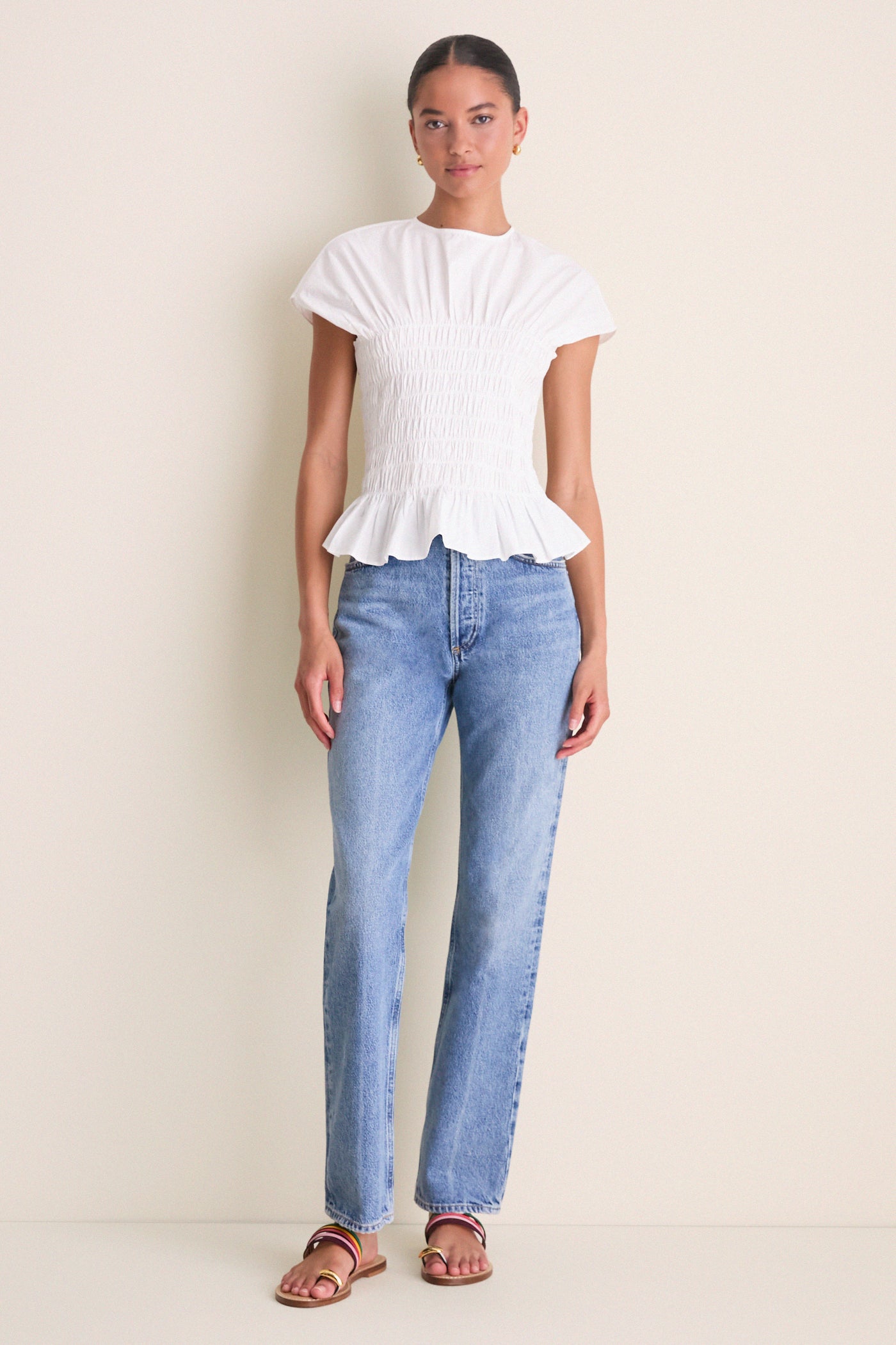 White Smocked Rollins Top