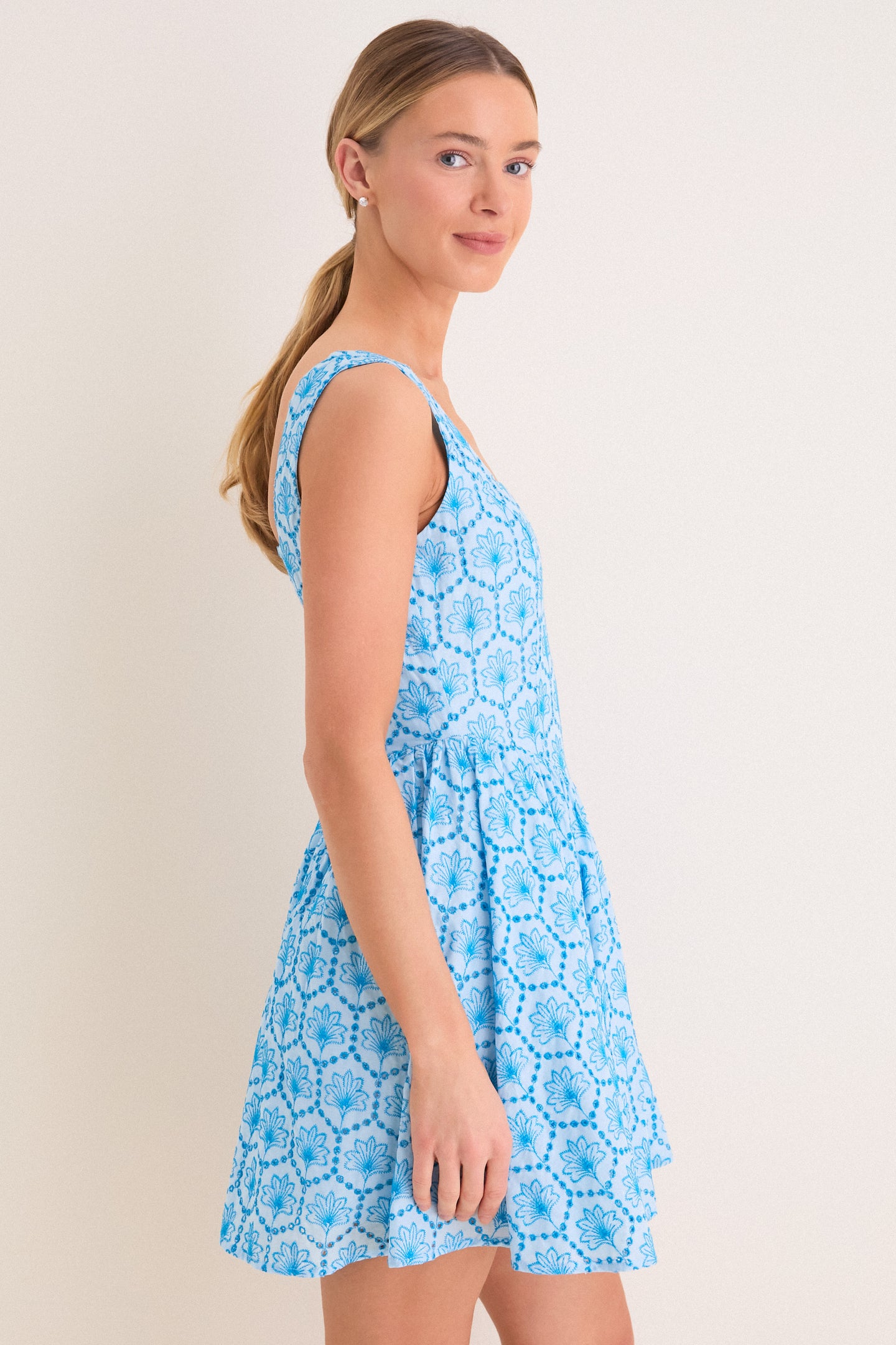 Blue Palm Eyelet Blair Mini Dress