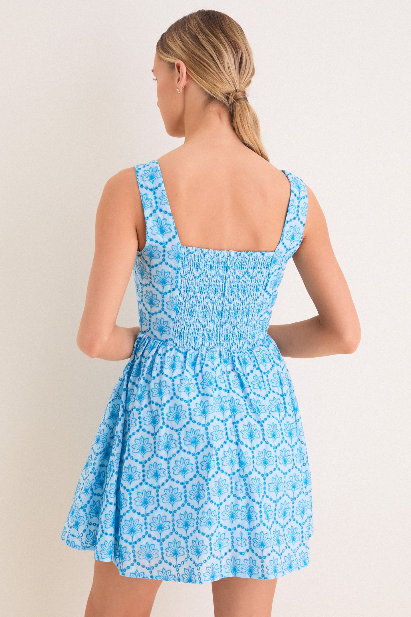 Blue Palm Eyelet Blair Mini Dress