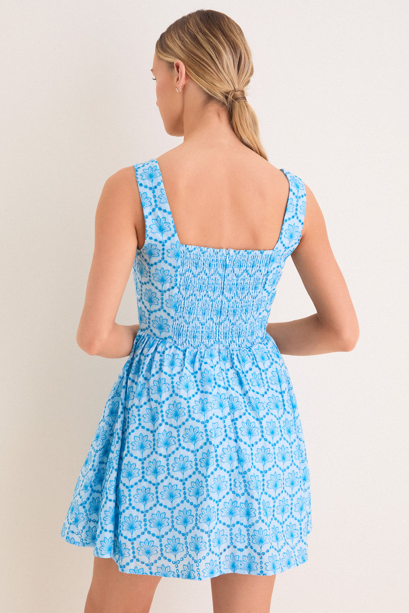 Blue Palm Eyelet Blair Mini Dress