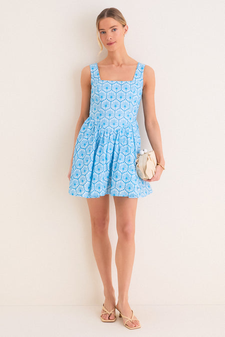 Blue Palm Eyelet Blair Mini Dress