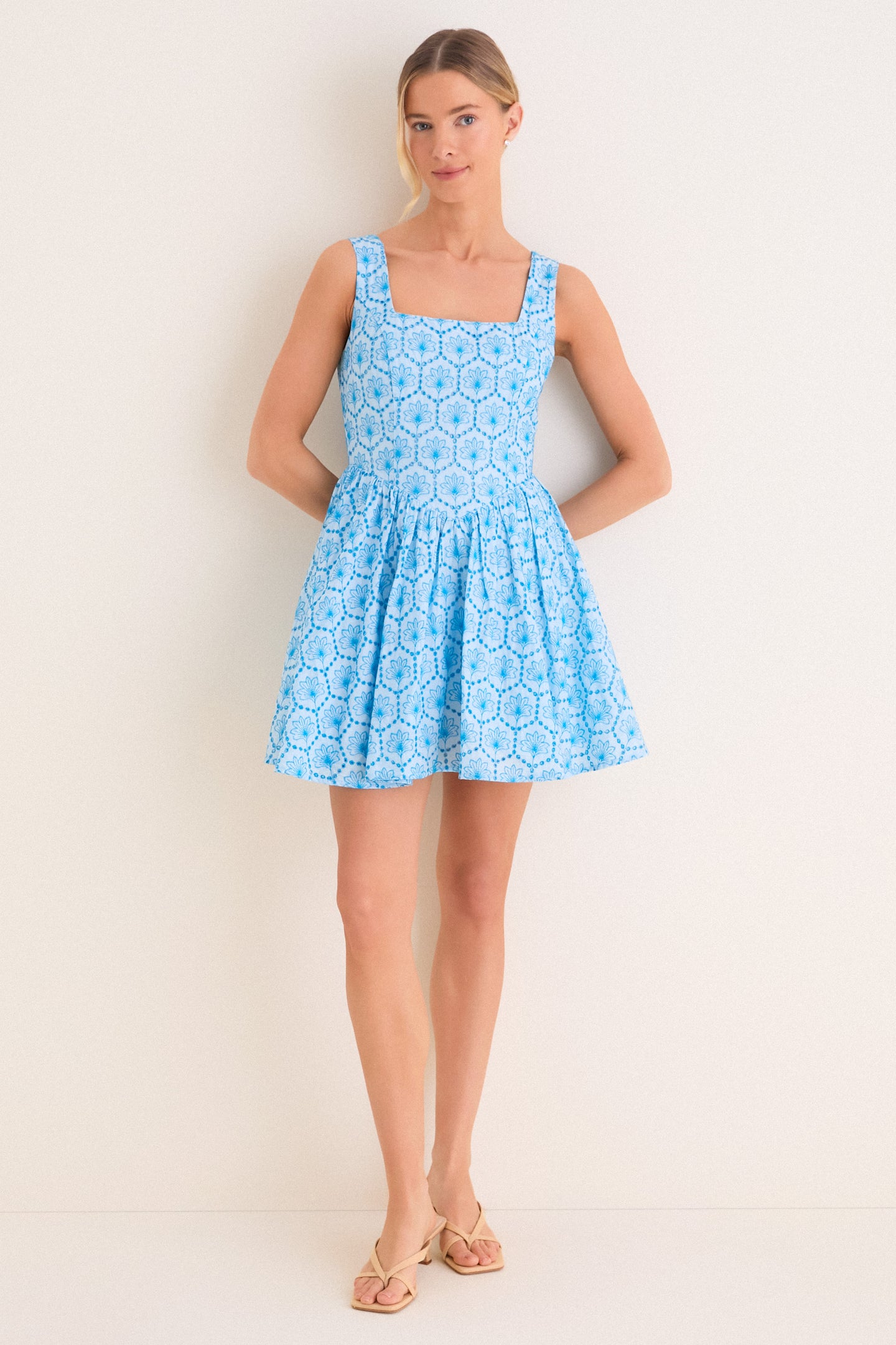 Blue Palm Eyelet Blair Mini Dress