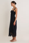 Navy Embroidered Linen Alma Midi Dress