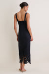 Navy Embroidered Linen Alma Midi Dress