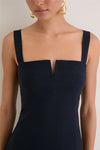 Navy Embroidered Linen Alma Midi Dress