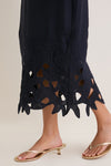 Navy Embroidered Linen Alma Midi Dress