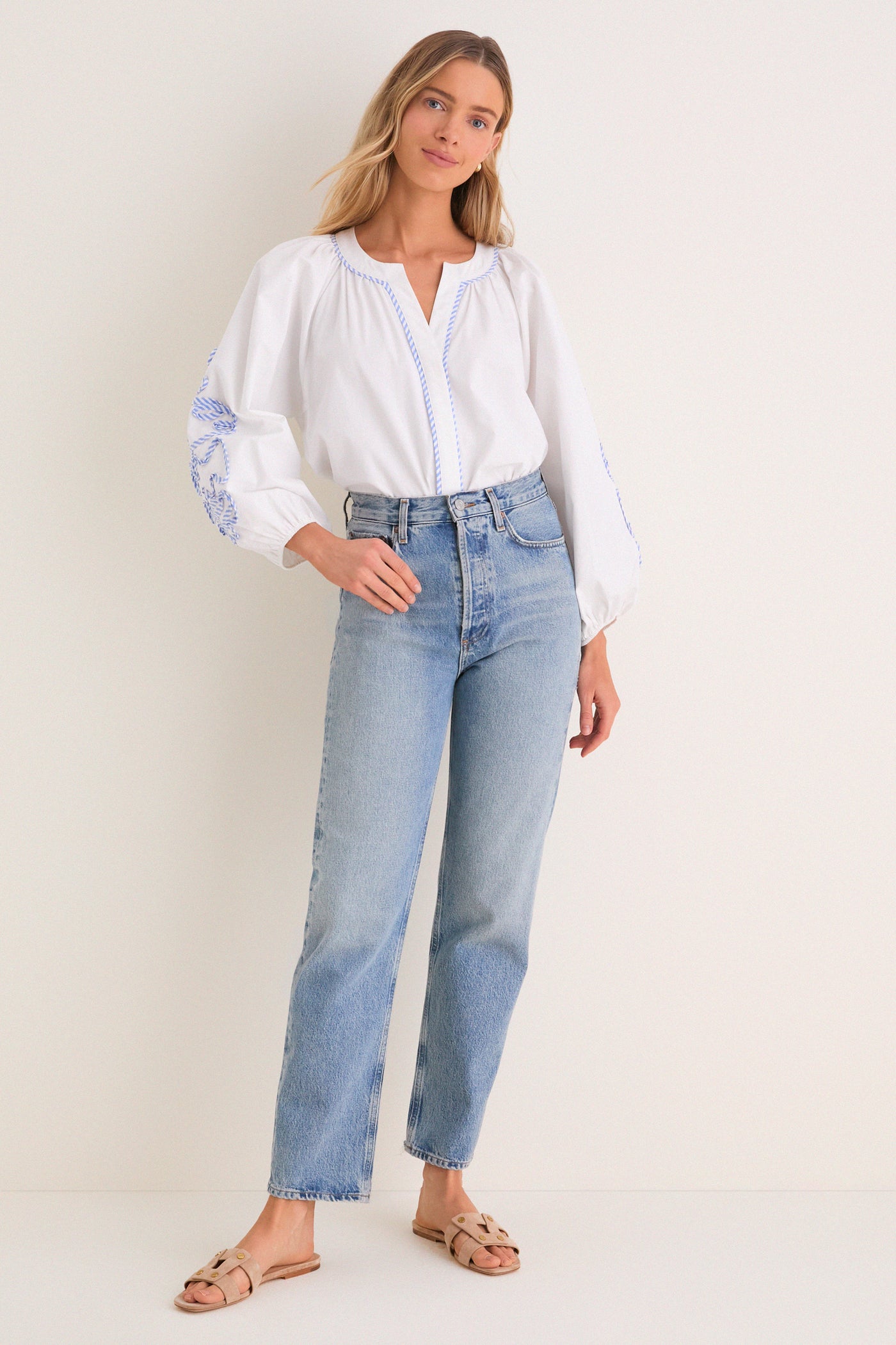 White & Blue Stripe Stella Blouse