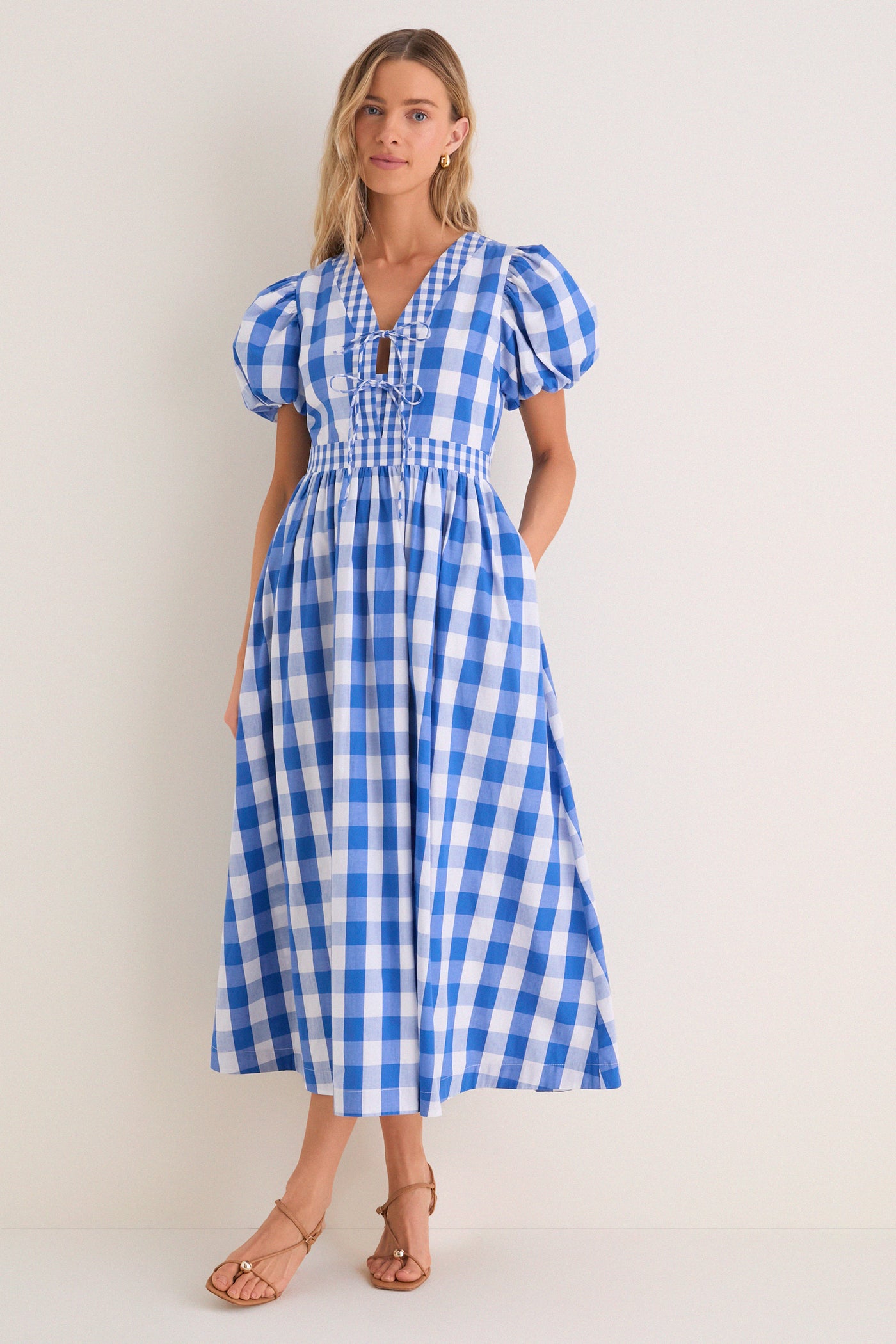 Hyacinth House Blue Gingham Prim Maxi Dress Blue Gingham / M