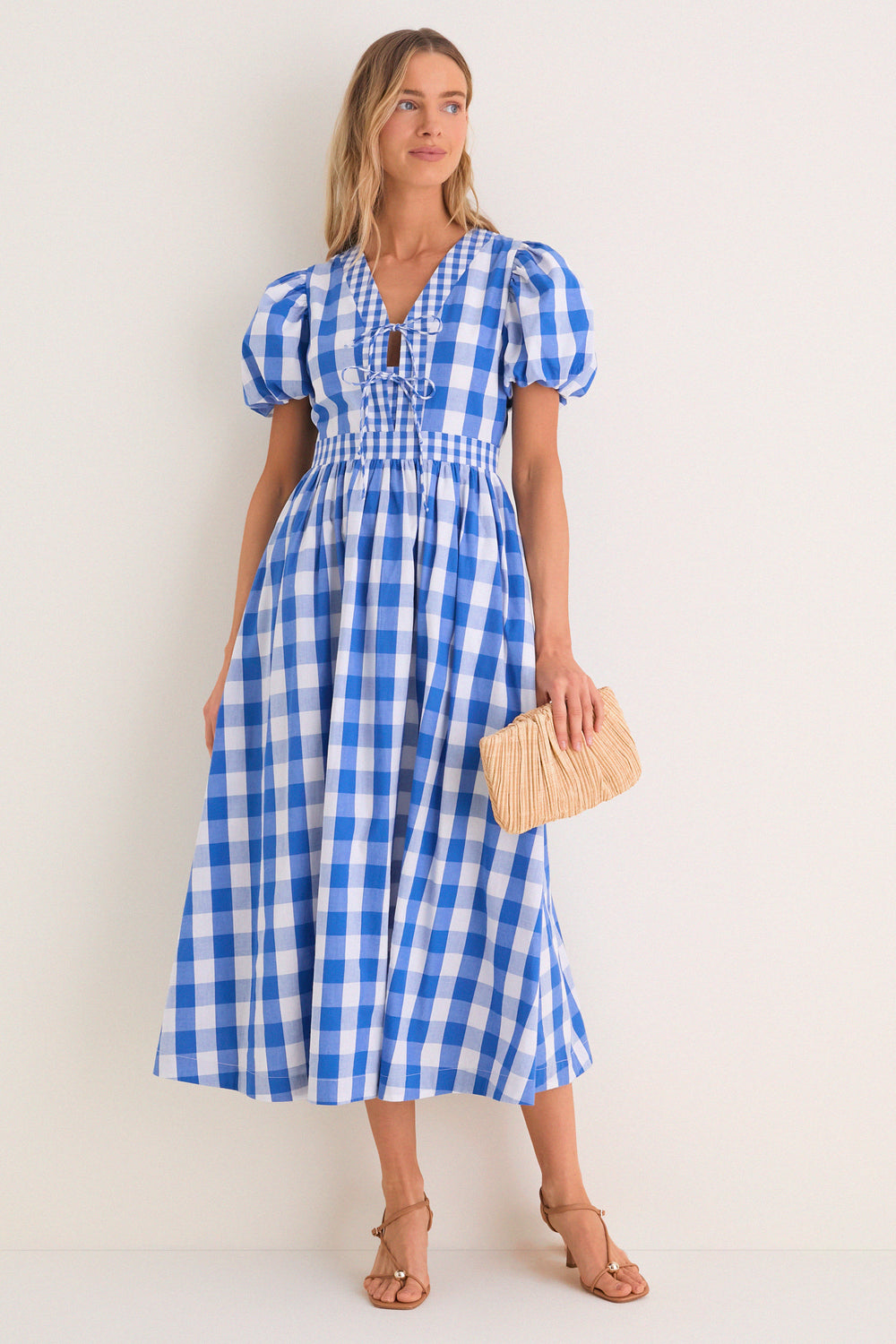blue gingham maxi dress Prim Elevate Your Look: Styling under 150 Color:TRUE WHITE
