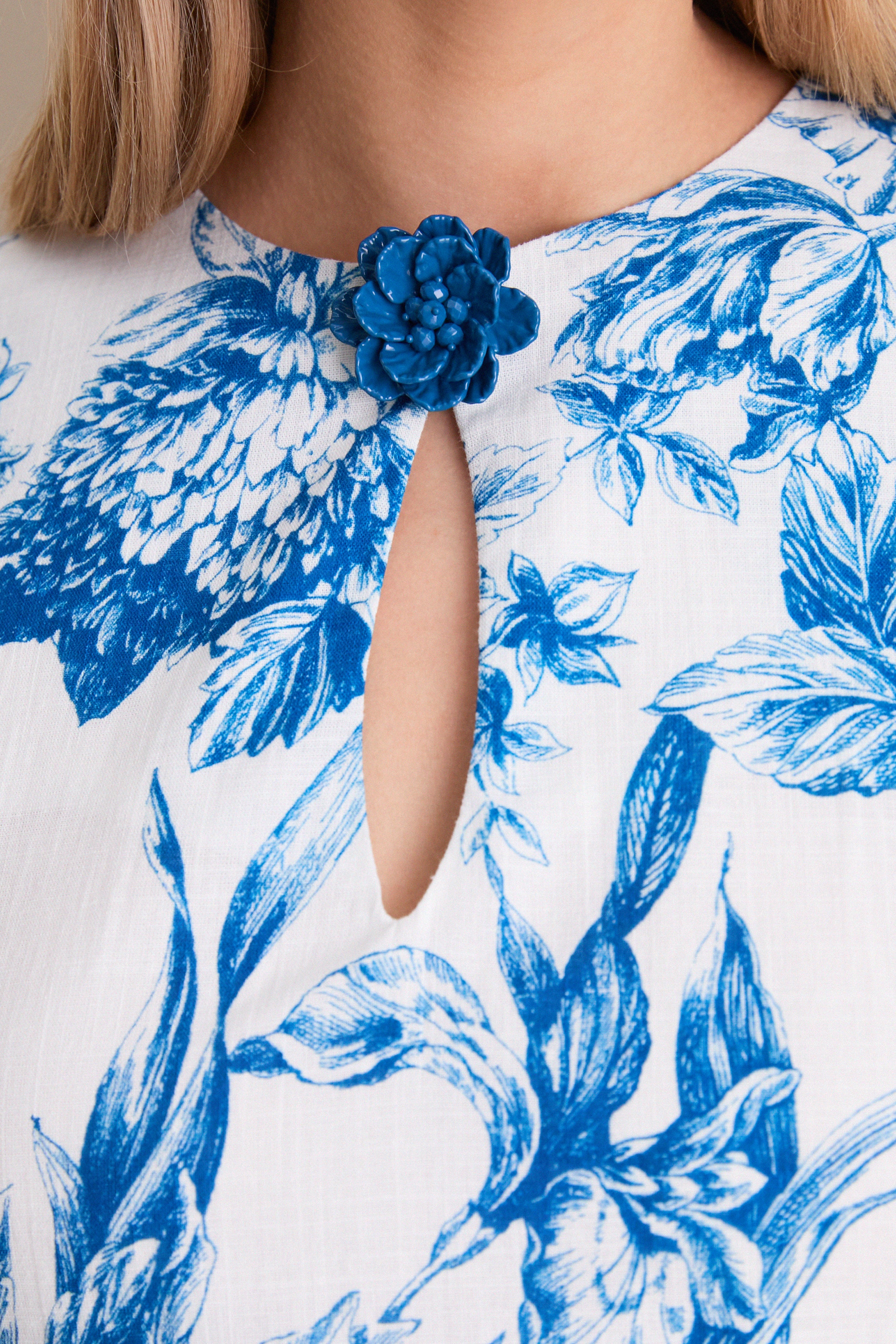 Blue & White Blooms Floral Posey Midi Dress