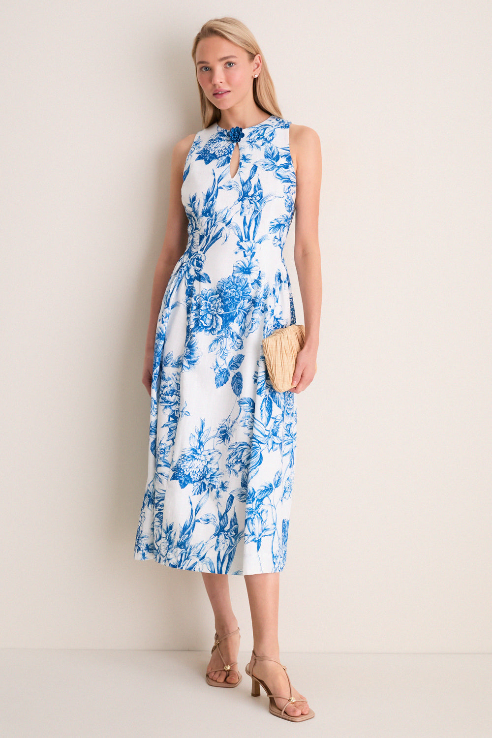 Hyacinth House Blue & White Blooms Floral Posey Midi Dress Blue & White Blooms Floral / XXS Hyacinth House Blue & White Blooms Floral Posey Midi Dress Blue & White Blooms Floral / XXS