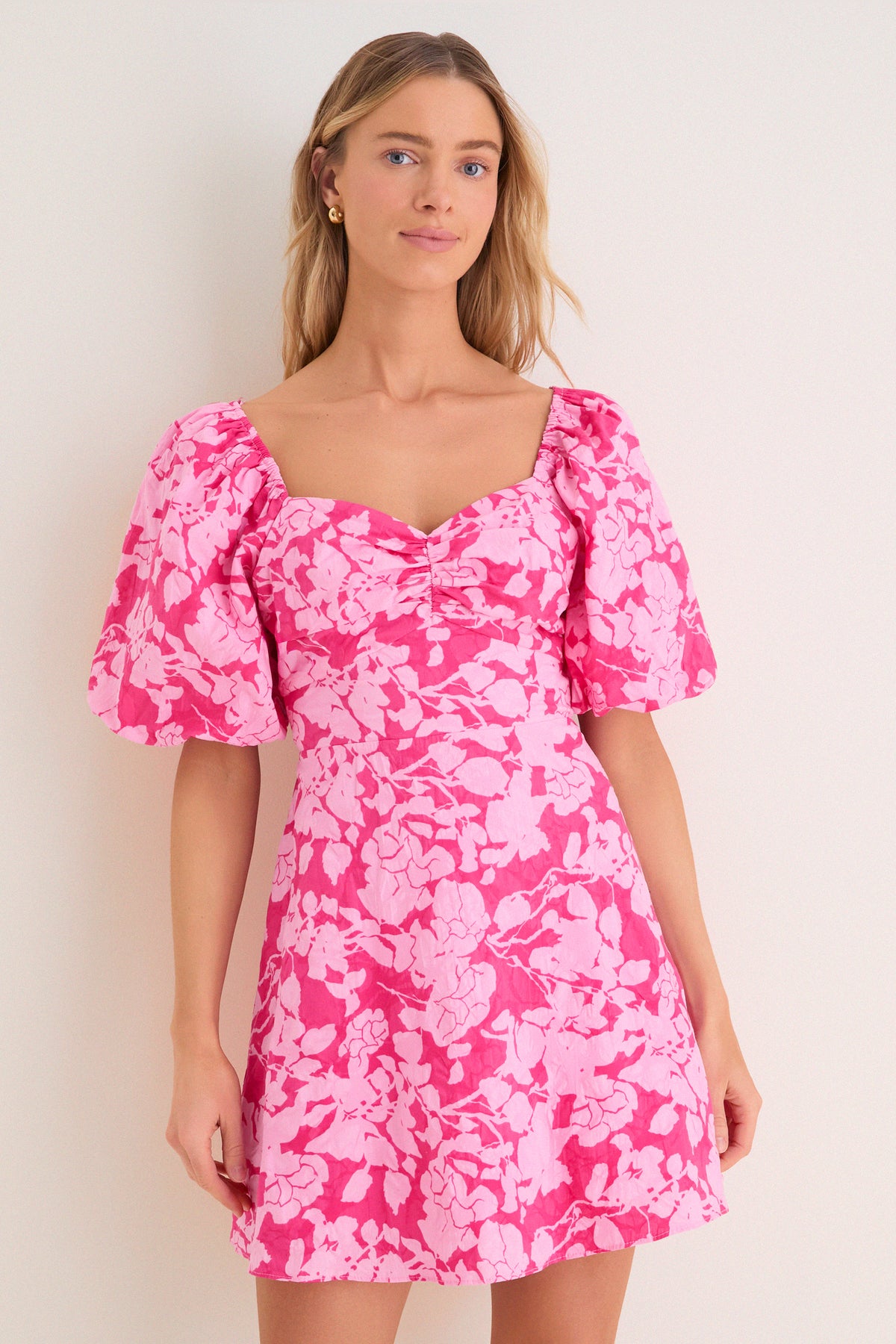 Pink Textured Floral Seaport Mini Dress