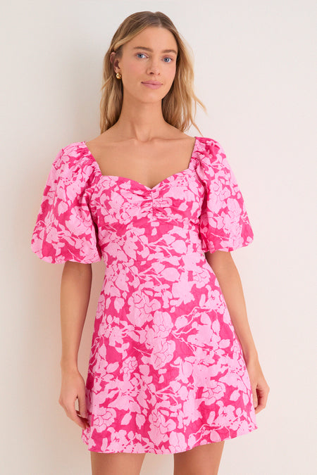 Pink Textured Floral Seaport Mini Dress