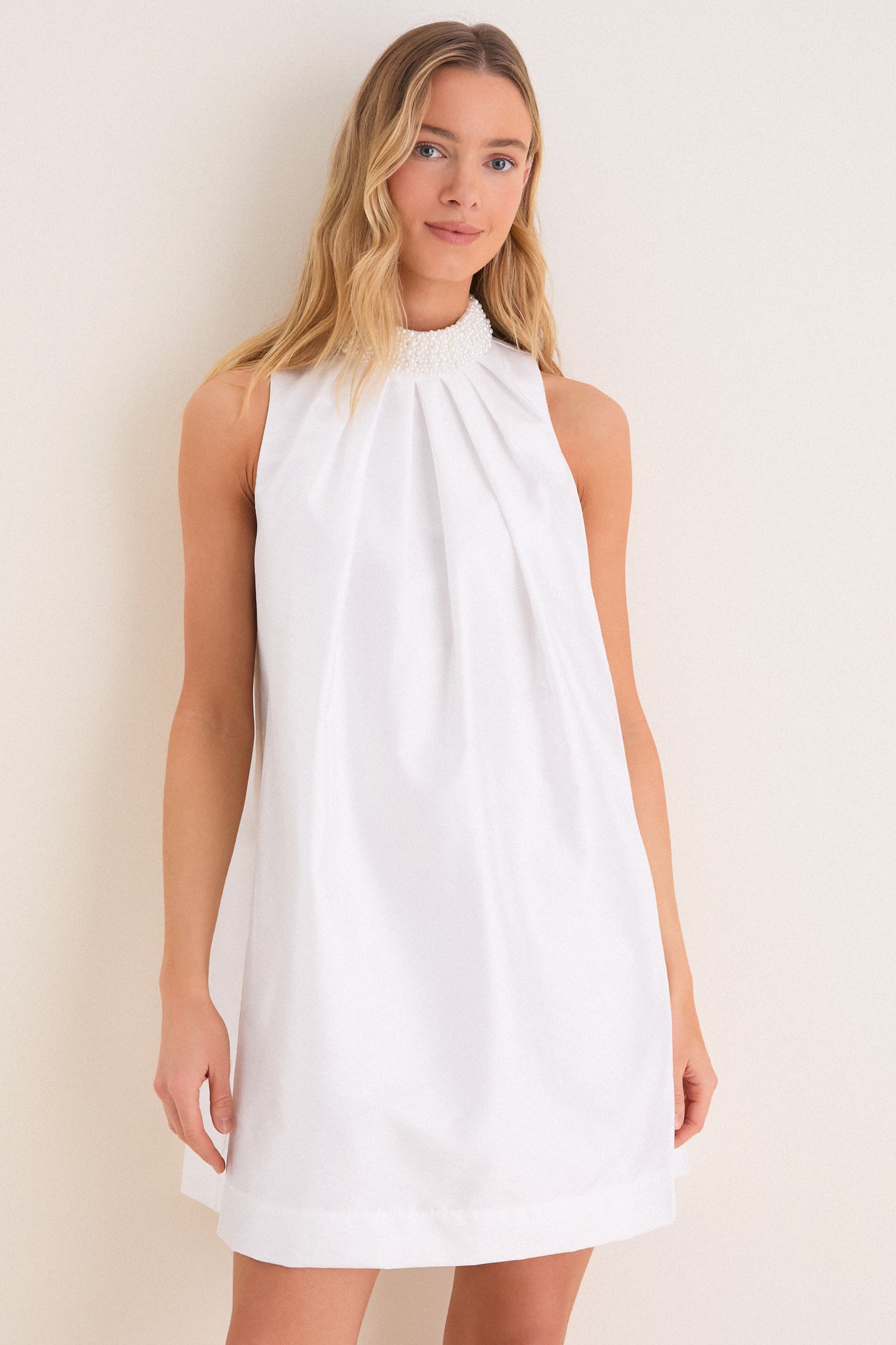 Hyacinth House White Taffeta Pearl Collar Chase Mini Dress White Taffeta / L