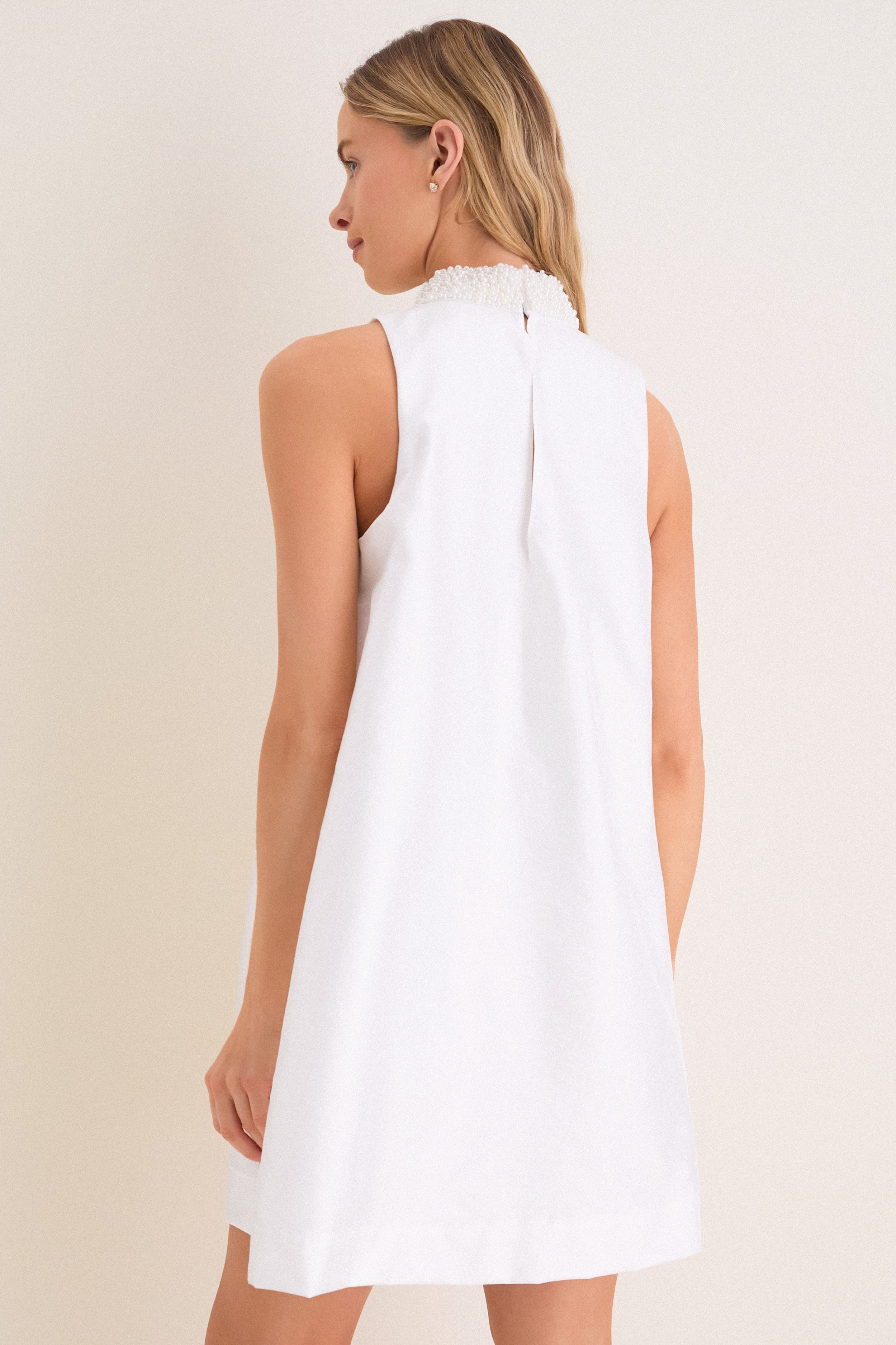 White Taffeta Pearl Collar Chase Mini Dress | Hyacinth House