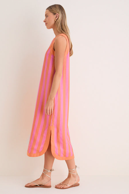 Orange & Pink Cabana Stripe Nella Midi Dress