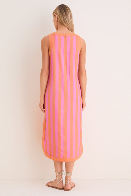 Orange & Pink Cabana Stripe Nella Midi Dress