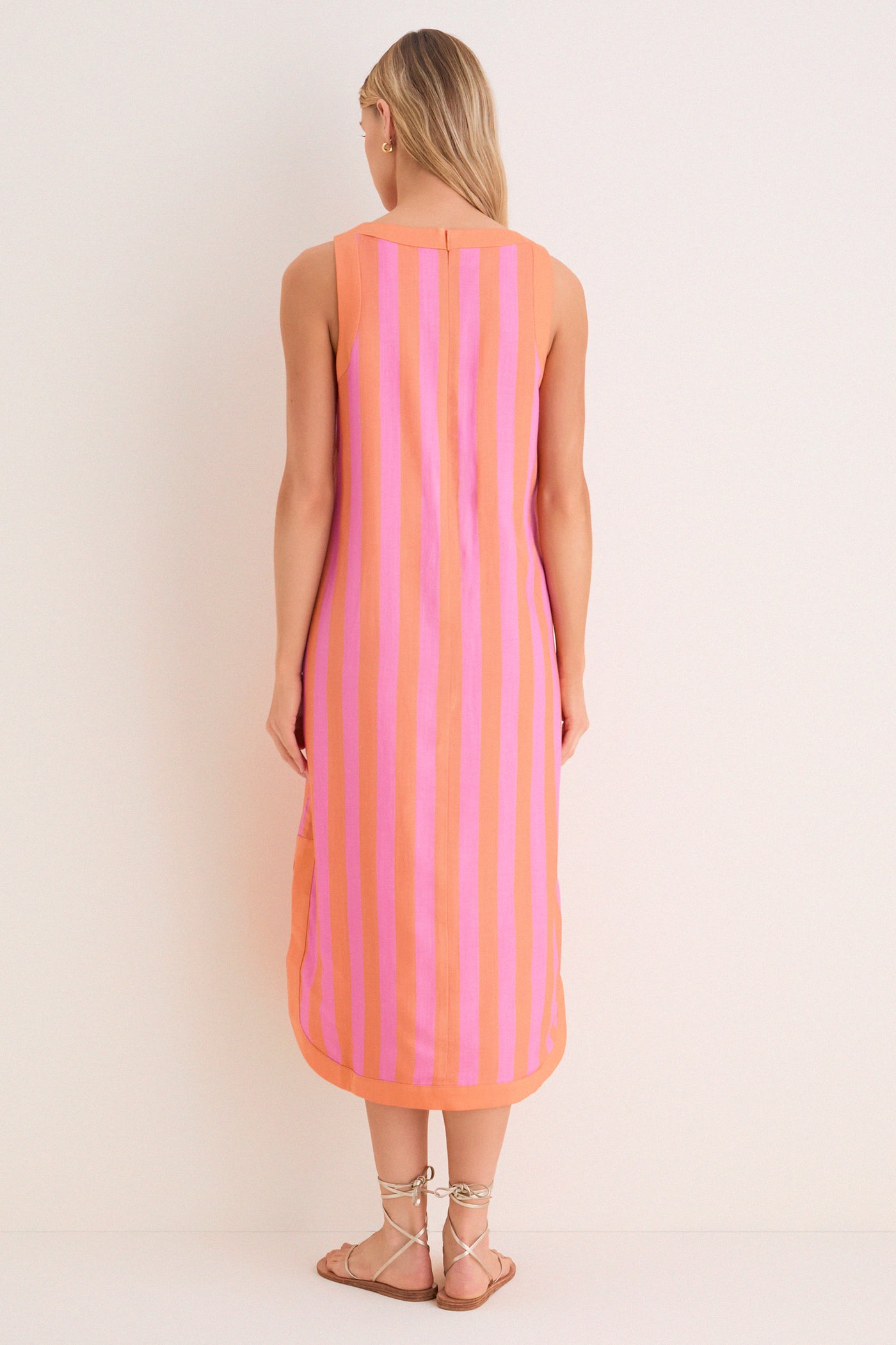 Orange & Pink Cabana Stripe Nella Midi Dress