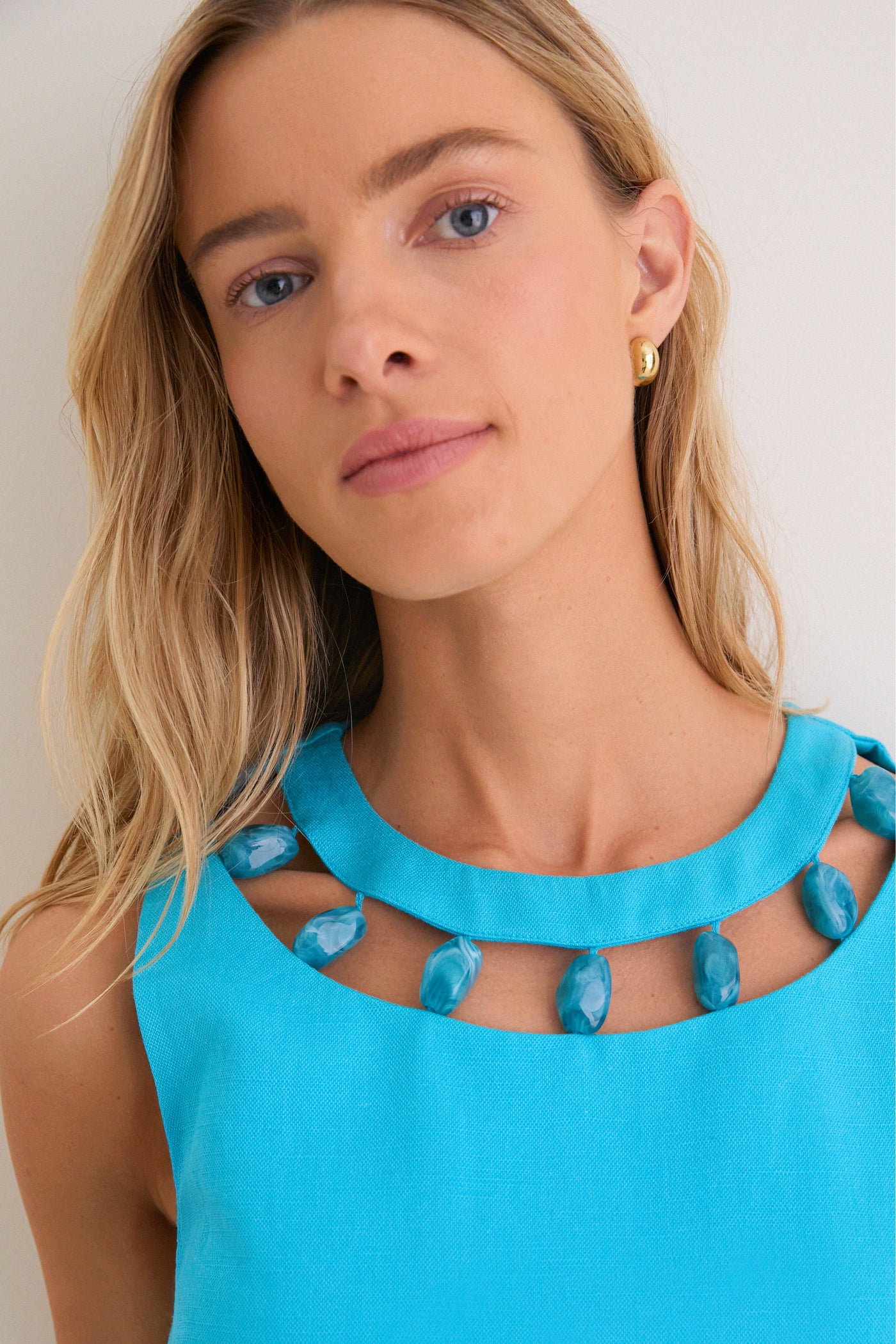 Aqua Linen Beaded Dottie Mini Dress | Hyacinth House Aqua Linen Beaded Dottie Mini Dress | Hyacinth House