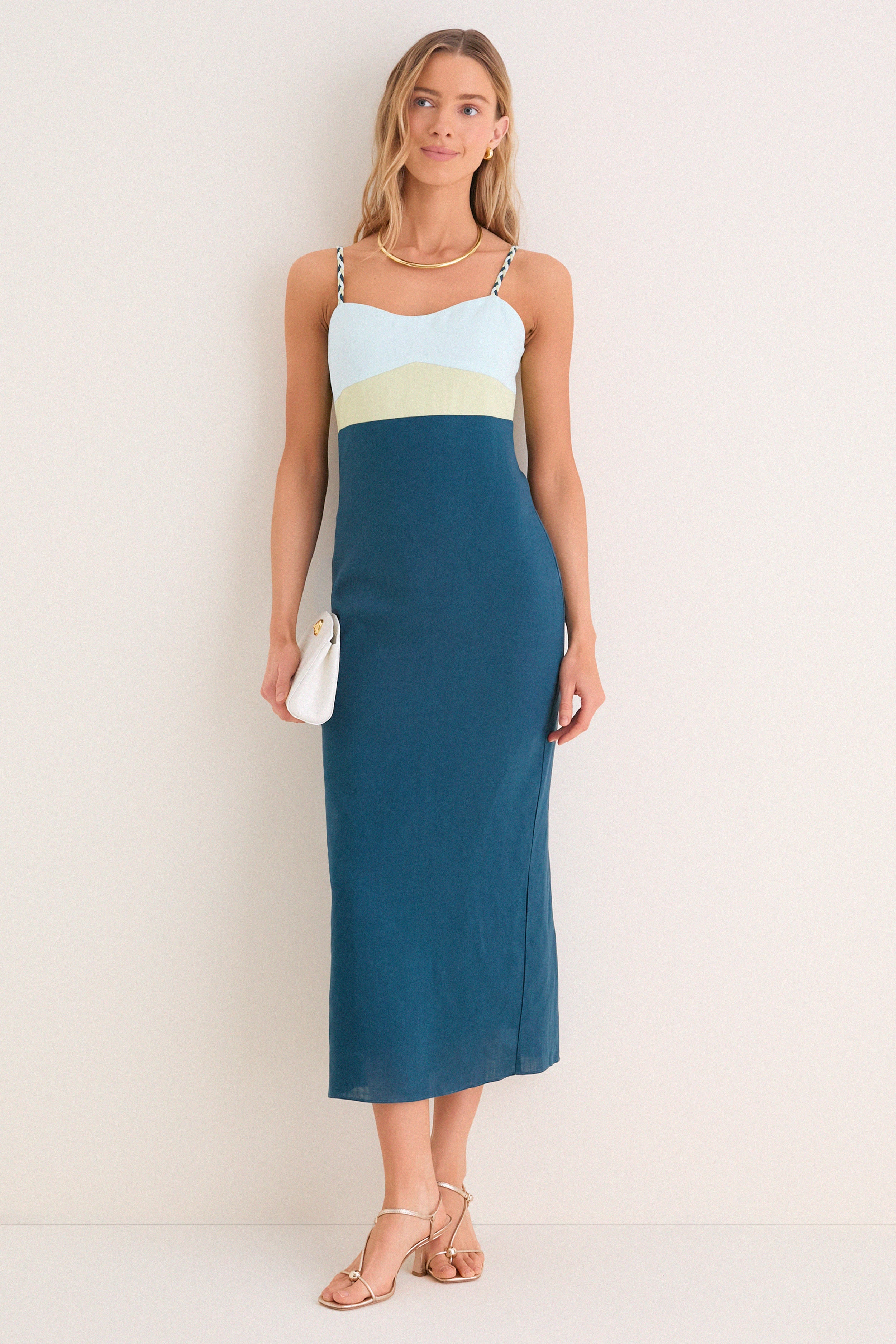 Ocean Mist Colorblock Linen Hailey Maxi Dress