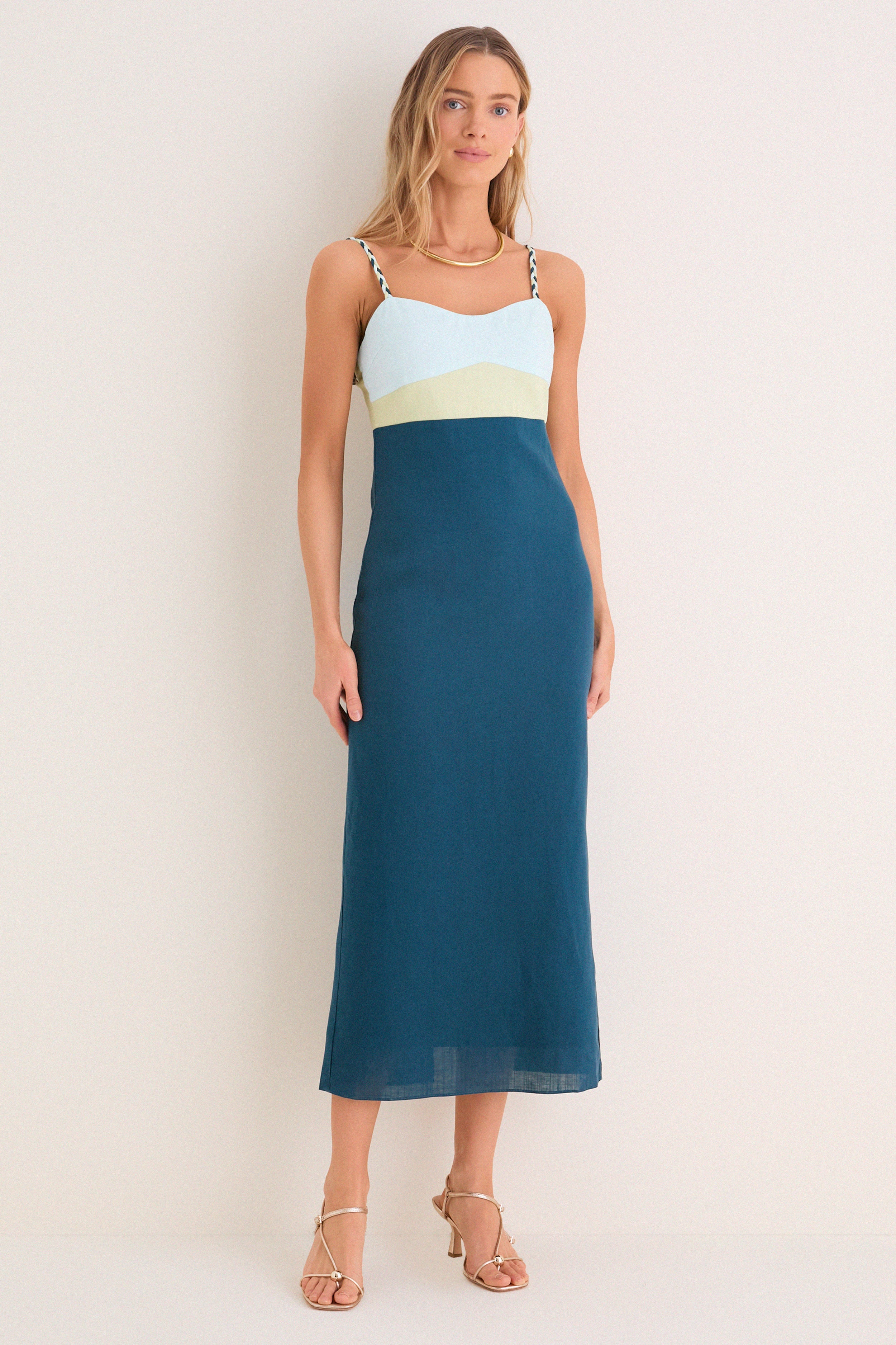 Ocean Mist Colorblock Linen Hailey Maxi Dress | Hyacinth House