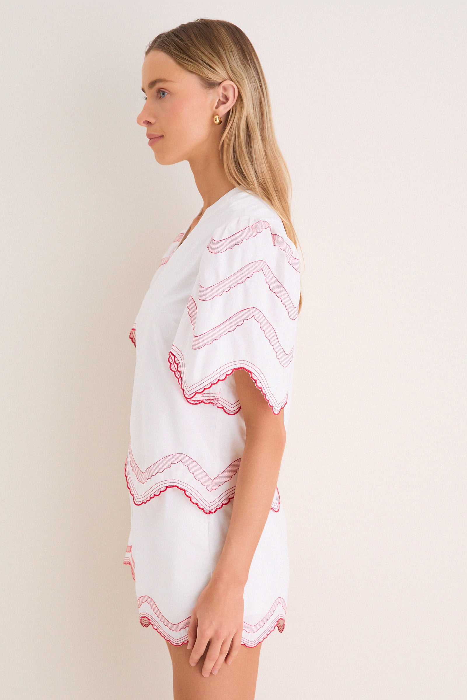 White with Red Embroidery Weston Top