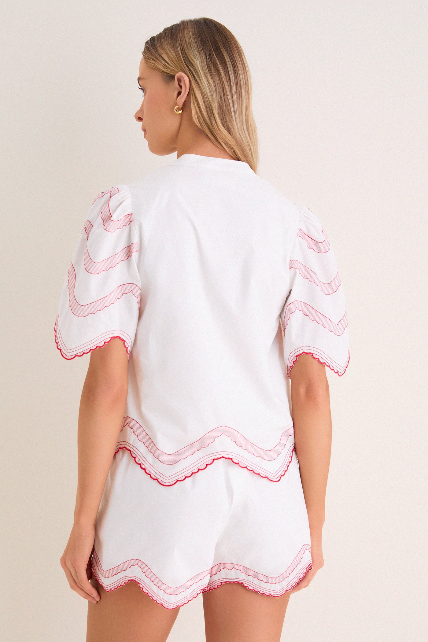 White with Red Embroidery Weston Top