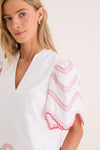 White with Red Embroidery Weston Top